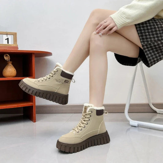 Women's High Top Thick Sole Plus Fleece Martin Boots