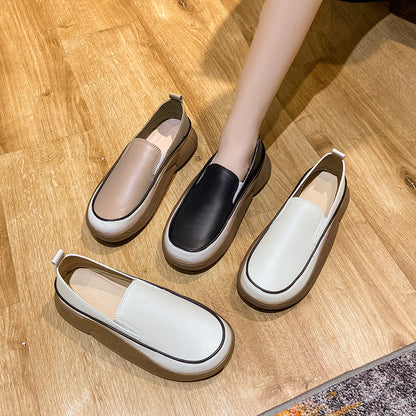 Women's Thick Sole Low-Cut Leather-Look Shoes