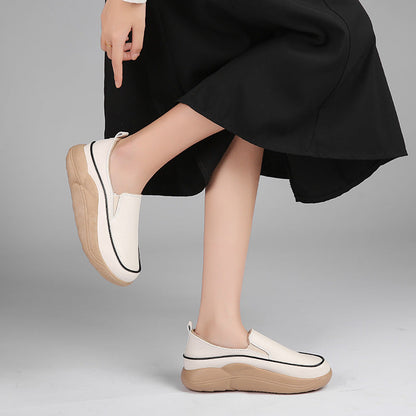Women's Thick Sole Low-Cut Leather-Look Shoes