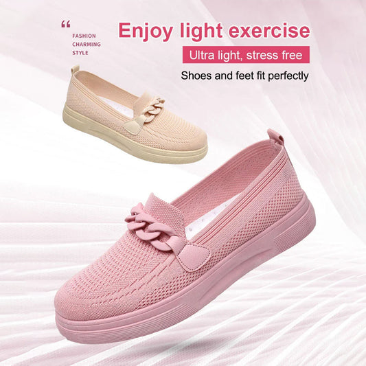 Women's Breathable Fly-Knit Chain Slip-On Shoes