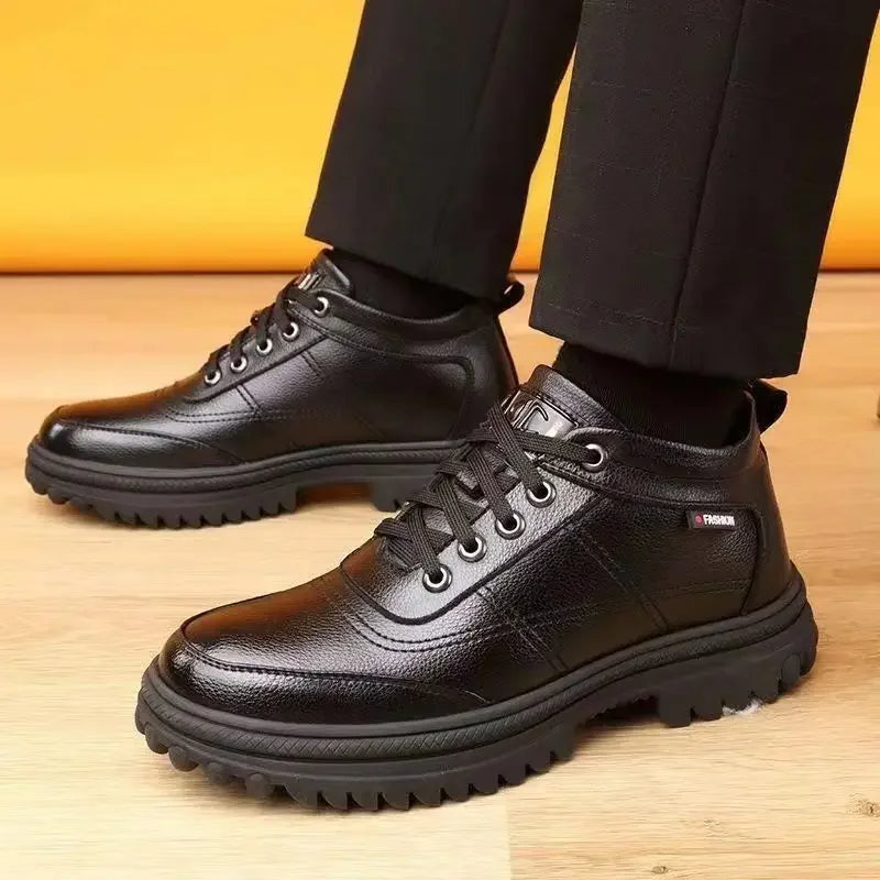 Winter thick fluffy warm thick leather-Look boots for men