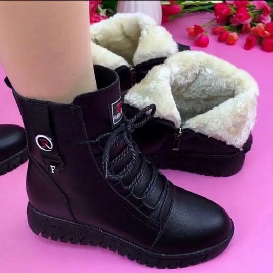 2024 New Cashmere-Like Leather-Look Winter Boots, Reinforced Water-Resistant Cotton