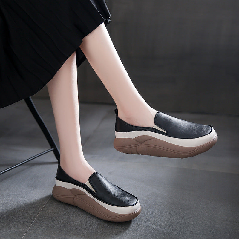 Women's Thick Sole Low-Cut Leather-Look Shoes
