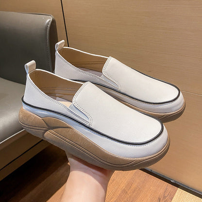 Women's Thick Sole Low-Cut Leather-Look Shoes