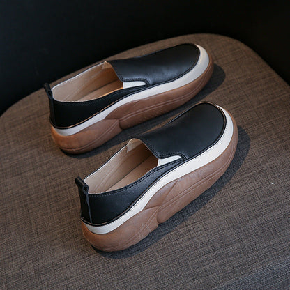 Women's Thick Sole Low-Cut Leather-Look Shoes