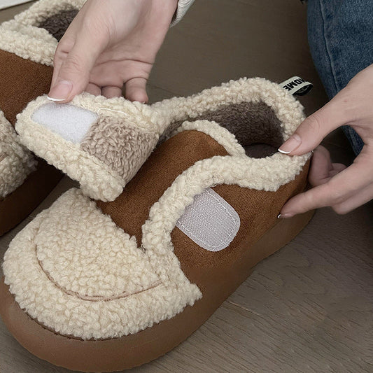 Non-slip Soft Thickened Retro Lamb Wool Velcro Cotton Shoes