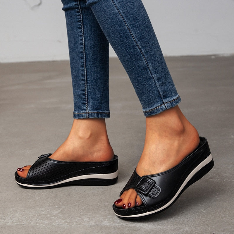 Leather-Look Soft Footbed Comfort Sandals