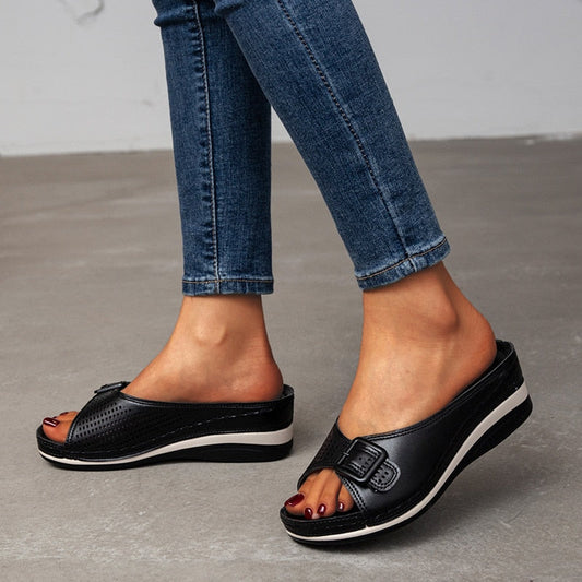 Leather-Look Soft Footbed Comfort Sandals