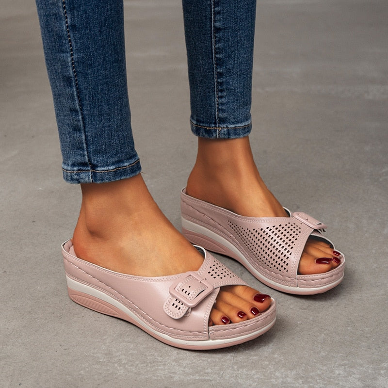 Leather-Look Soft Footbed Comfort Sandals