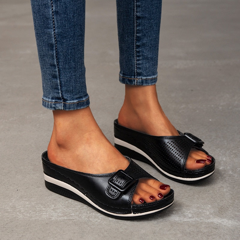 Leather-Look Soft Footbed Comfort Sandals