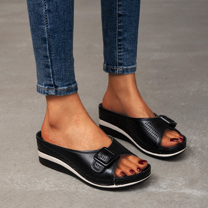 Leather-Look Soft Footbed Comfort Sandals
