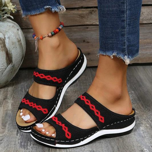 Leather-Look Arch Support Walking Cross Sandals