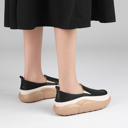 Women's Thick Sole Low-Cut Leather-Look Shoes