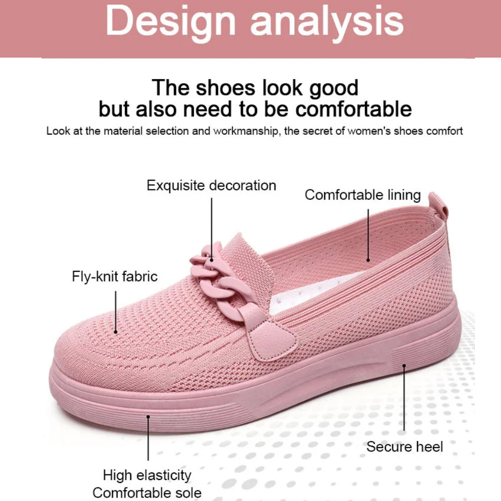 Women's Breathable Fly-Knit Chain Slip-On Shoes