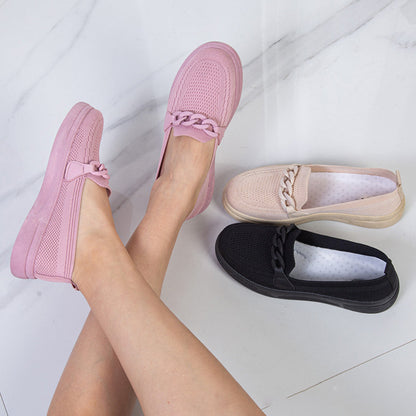 Women's Breathable Fly-Knit Chain Slip-On Shoes