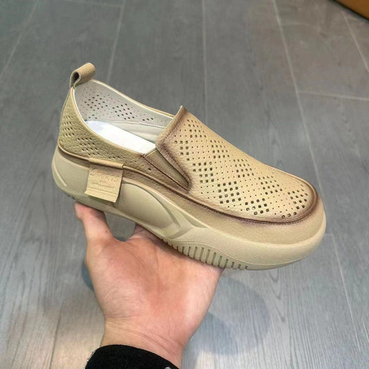 Round toe cap hollow-out loafers