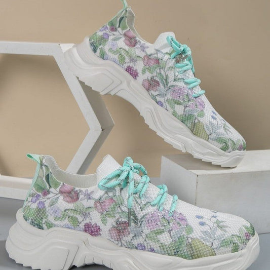 Floral Print Lace-up Breathable Comfort Sneakers
