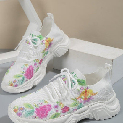 Floral Print Lace-up Breathable Comfort Sneakers