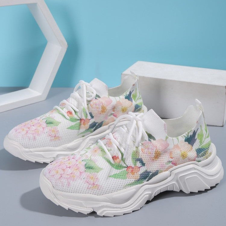 Floral Print Lace-up Breathable Comfort Sneakers