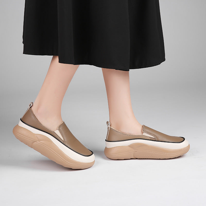 Women's Thick Sole Low-Cut Leather-Look Shoes