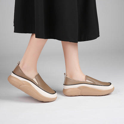 Women's Thick Sole Low-Cut Leather-Look Shoes