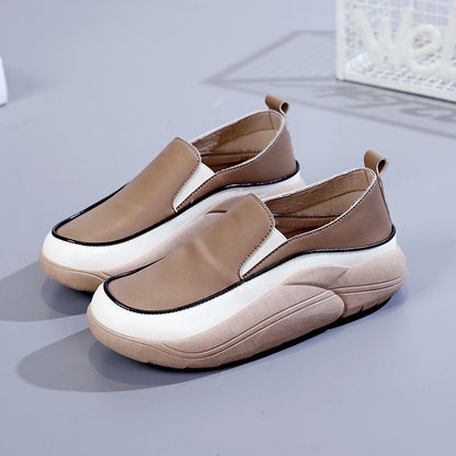 Women's Thick Sole Low-Cut Leather-Look Shoes