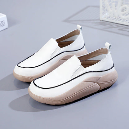 Women's Thick Sole Low-Cut Leather-Look Shoes
