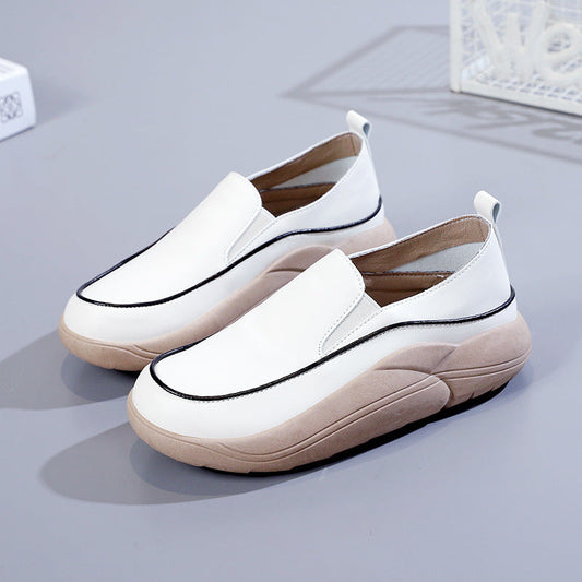 Women's Thick Sole Low-Cut Leather-Look Shoes