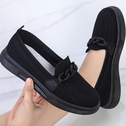 Women's Breathable Fly-Knit Chain Slip-On Shoes