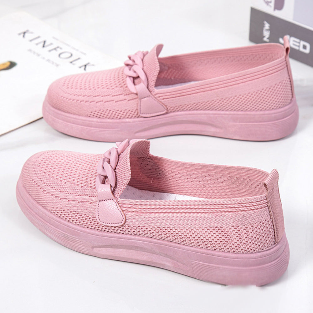 Women's Breathable Fly-Knit Chain Slip-On Shoes